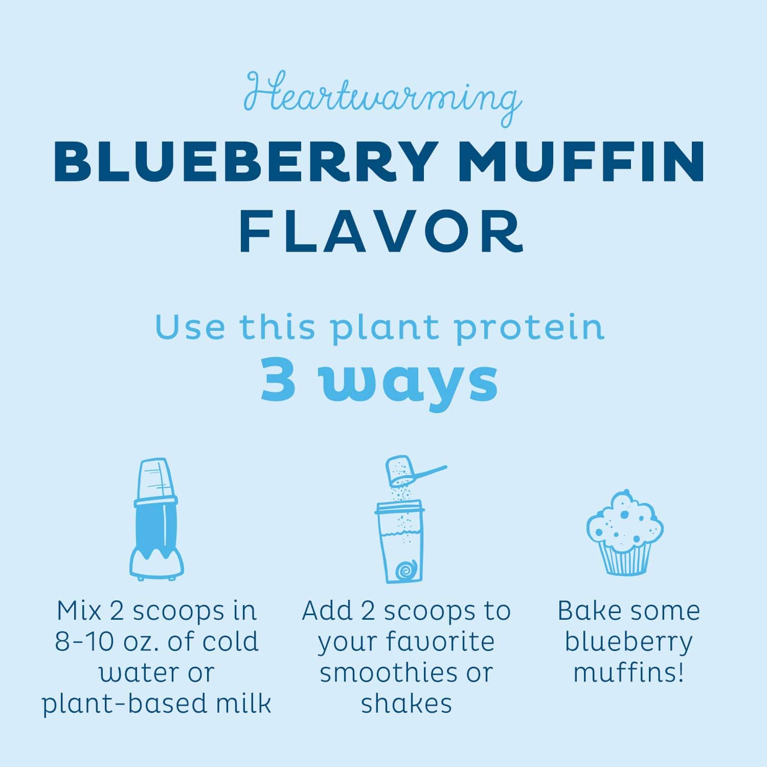 Organic Blueberry Muffin Plant Based Protein Powder with Spirulina - Vegan Meal Replacement for Women & Men - 10 Servings - Gluten, Soy, Dairy Free