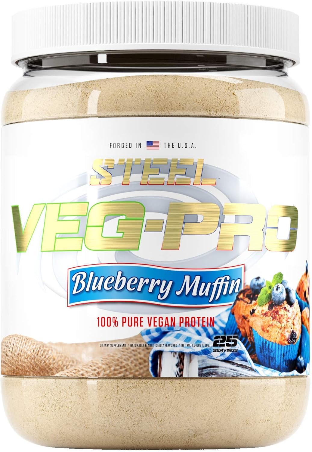 Organic Blueberry Muffin Vegan Protein Powder - Steel Supplements Veg-PRO, Gluten/Dairy/Soy Free, Non GMO - BCAA Amino Acids, 25 Servings