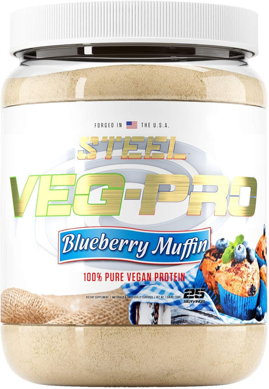 Organic Blueberry Muffin Vegan Protein Powder - Steel Supplements Veg-PRO, Gluten/Dairy/Soy Free, Non GMO - BCAA Amino Acids, 25 Servings