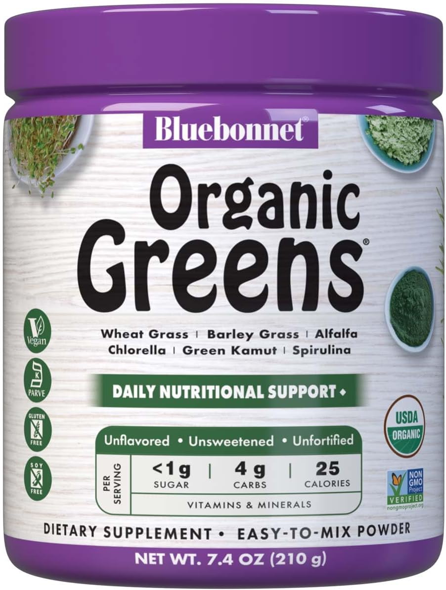 Organic Bluebonnet Nutrition Super Earth Green Powder 7.4 Oz - Plant-Based Superfood Blend