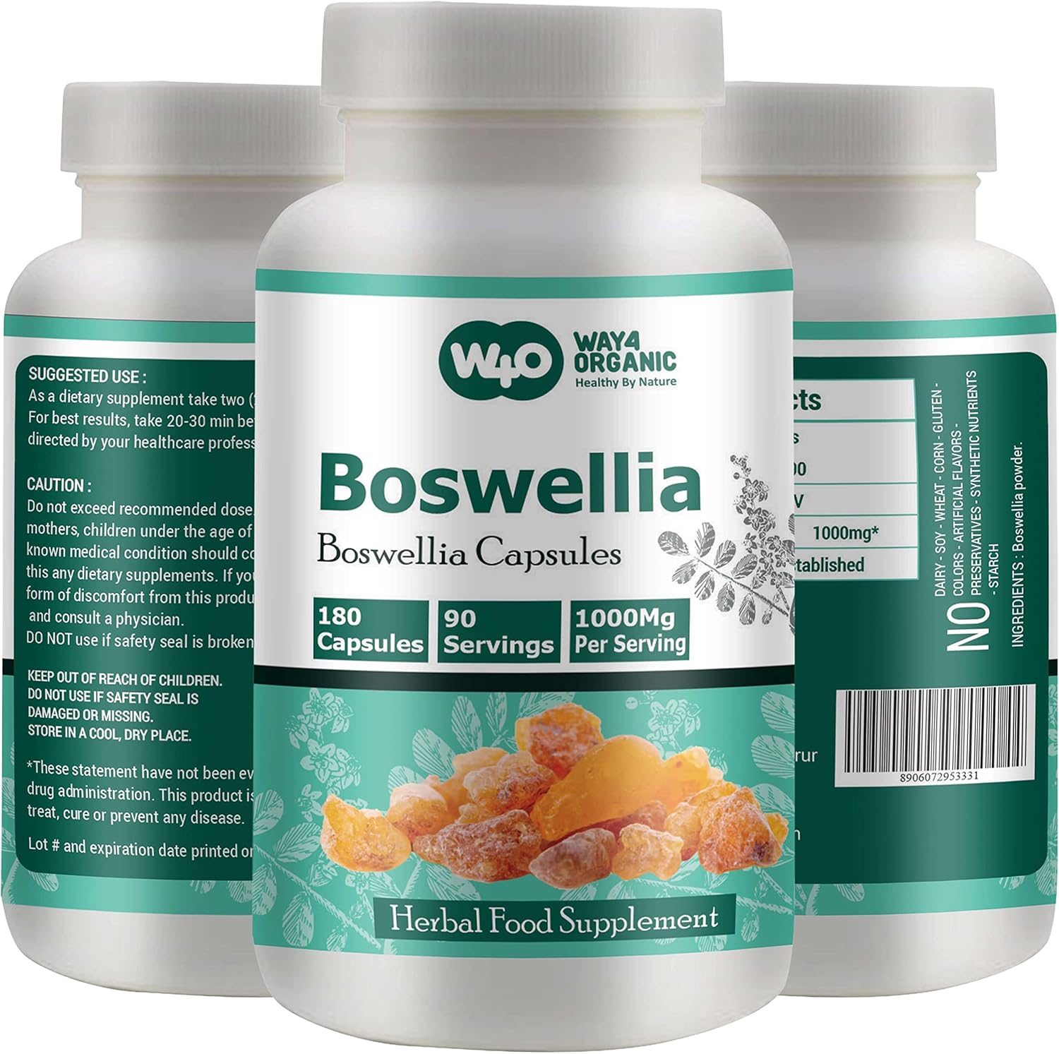 Organic Boswellia Capsules 500mg - 180 Capsules for 90 Days - W4O Supplement Pack