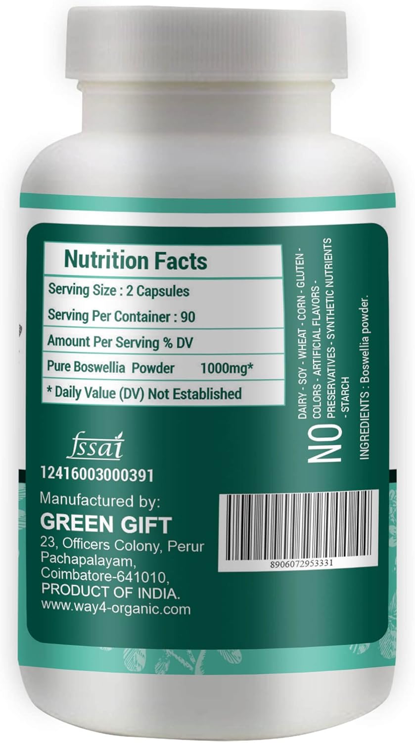 Organic Boswellia Capsules 500mg - 180 Capsules for 90 Days - W4O Supplement Pack