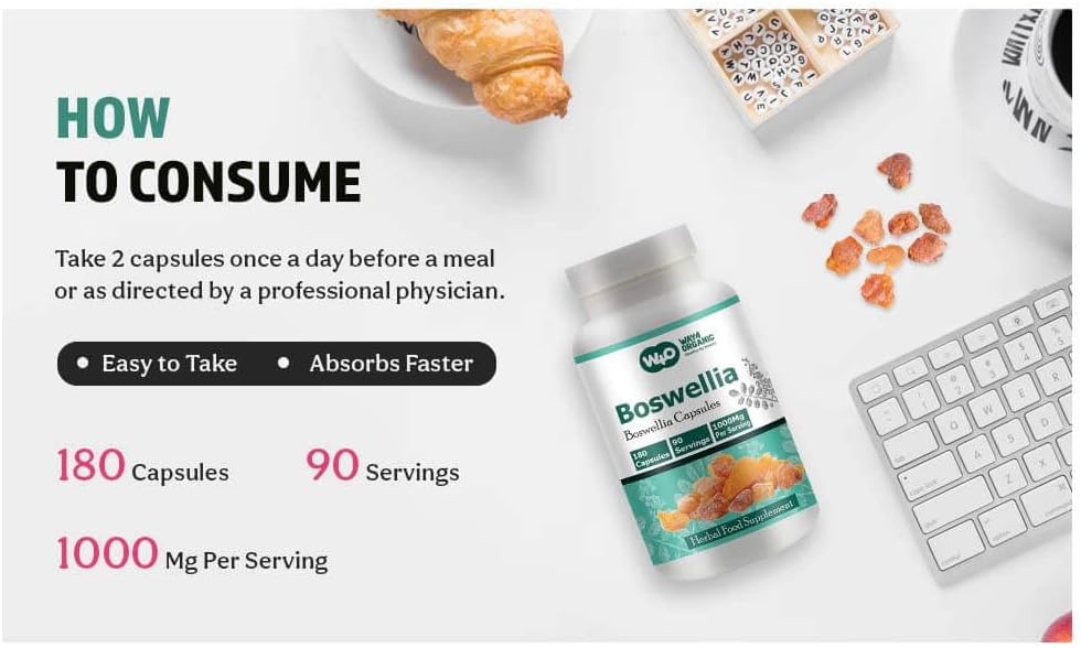 Organic Boswellia Capsules 500mg - 180 Capsules for 90 Days - W4O Supplement Pack