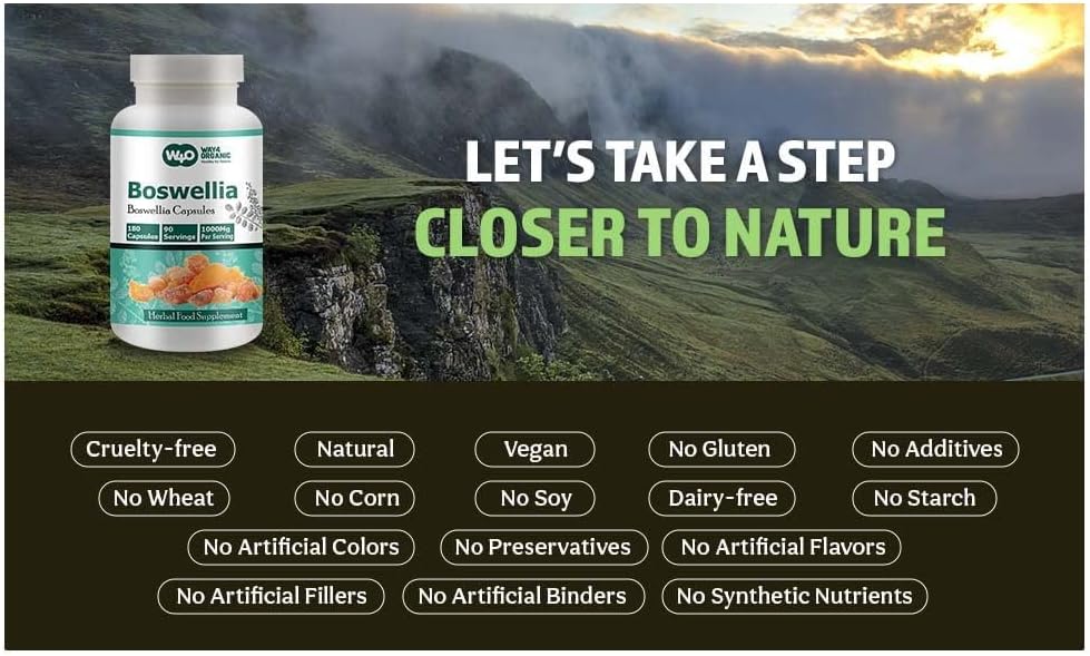 Organic Boswellia Capsules 500mg - 180 Capsules for 90 Days - W4O Supplement Pack