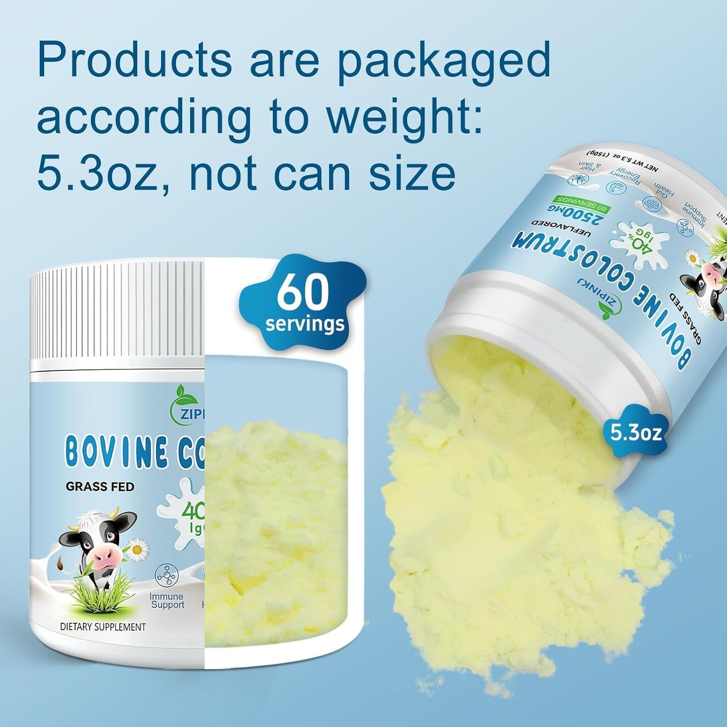 Organic Bovine Colostrum Powder 2500mg - Grass-Fed Cows, 40% IgG, Gut & Immune Support - Unflavored, Easy to Mix - 60 Servings