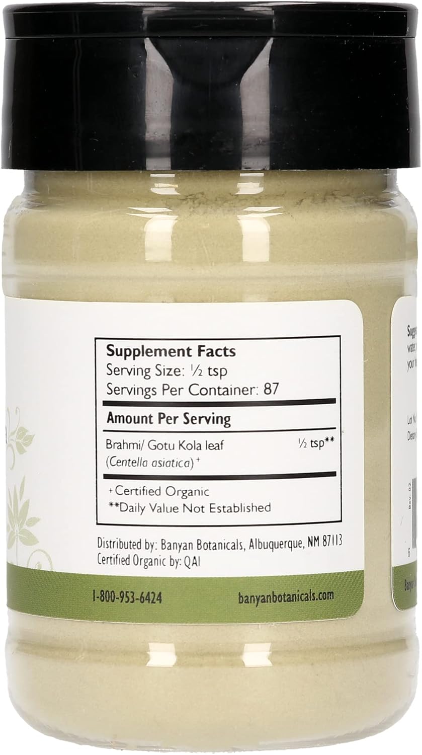 Organic Brahmi/Gotu Kola Powder for Focus & Calm - Non-GMO Vegan Centella Asiatica Supplement - Spice Jar - Sustainably Sourced
