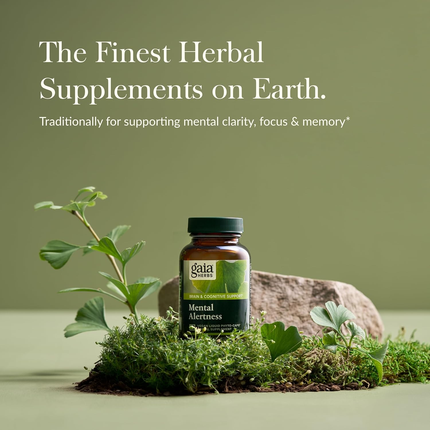 Organic Brain Support Supplement for Focus & Memory - Gaia Herbs Mental Alertness with Eleuthero, Ginkgo, Gotu Kola, Rosemary & Oats - 60 Vegan Caps