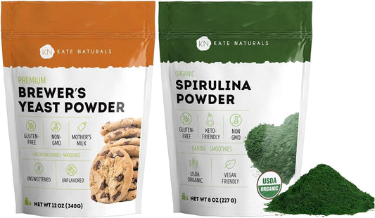 Organic Brewer's Yeast and Spirulina Powder Bundle - 12oz and 8oz Sizes