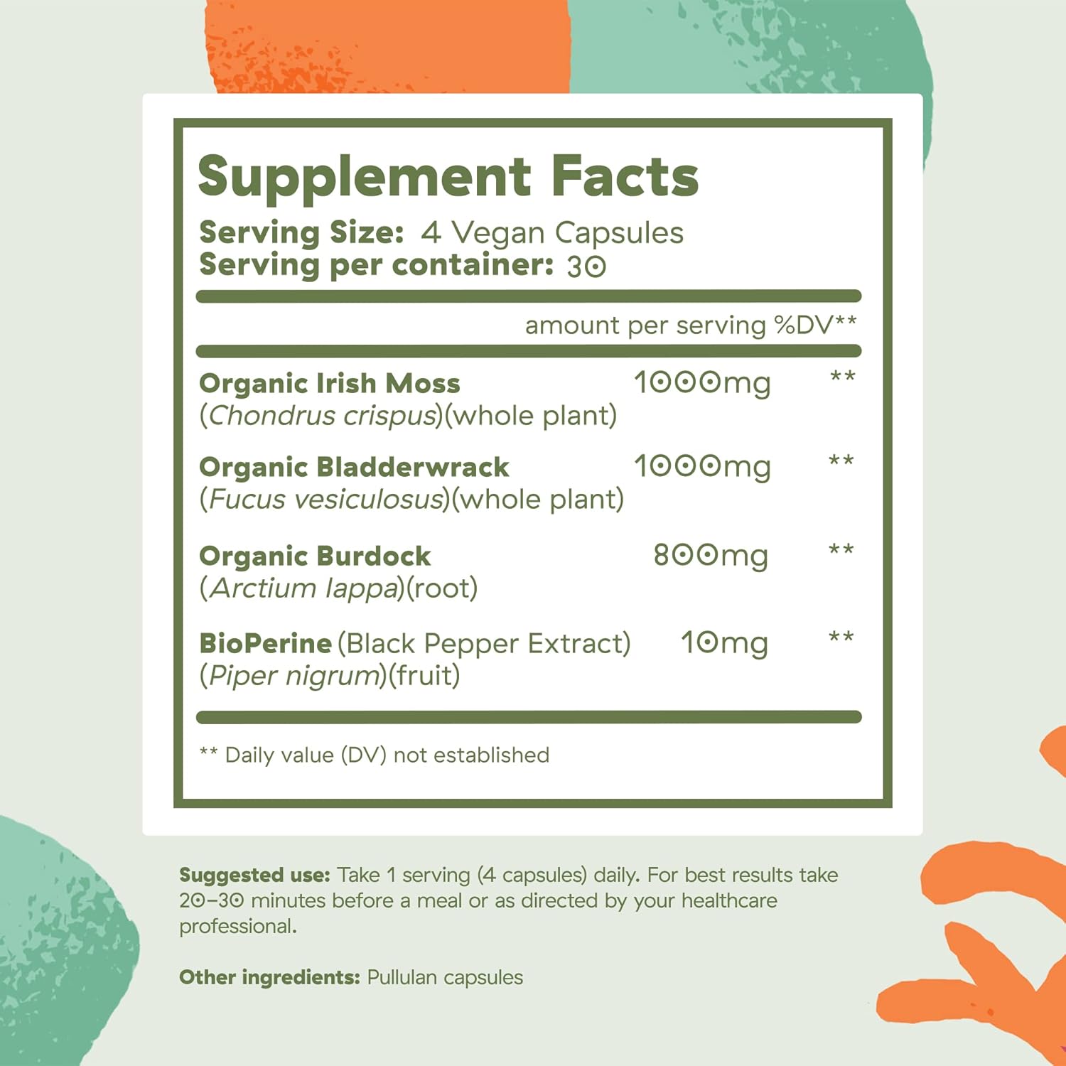 Organic BrightMoss Capsules with Sea Moss, Bladderwrack & Burdock Root for Gut Health & Immune Support - 120 Capsules