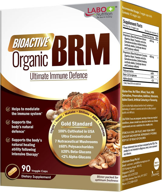 Organic BRM Immune Support Supplement with 6 Therapeutic Mushrooms for Natural Killer Cell Activity
