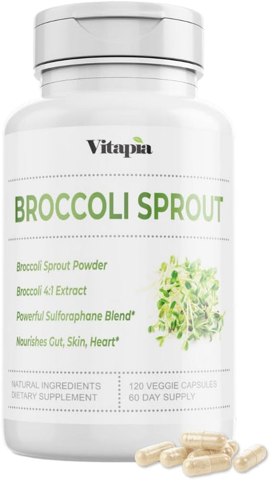 Organic Broccoli Sprout & Extract Capsules for Sulforaphane, Antioxidant & Heart Health - 120 Veggie Caps - Non-GMO, Gluten-Free, Vegan