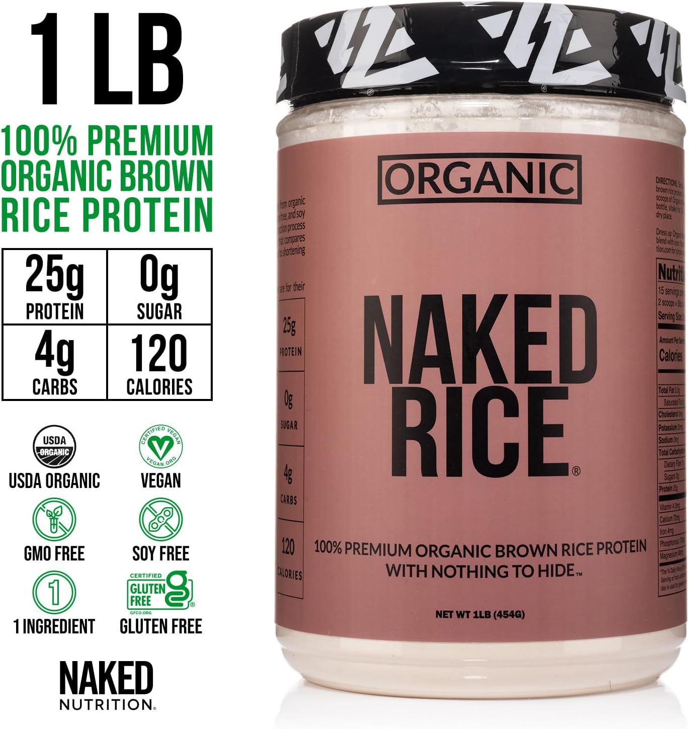 Organic Brown Rice Protein Powder - 1Lb - Vegan, GMO Free, Gluten Free & Soy Free - Plant-Based Protein Powder - No Artificial Ingredients