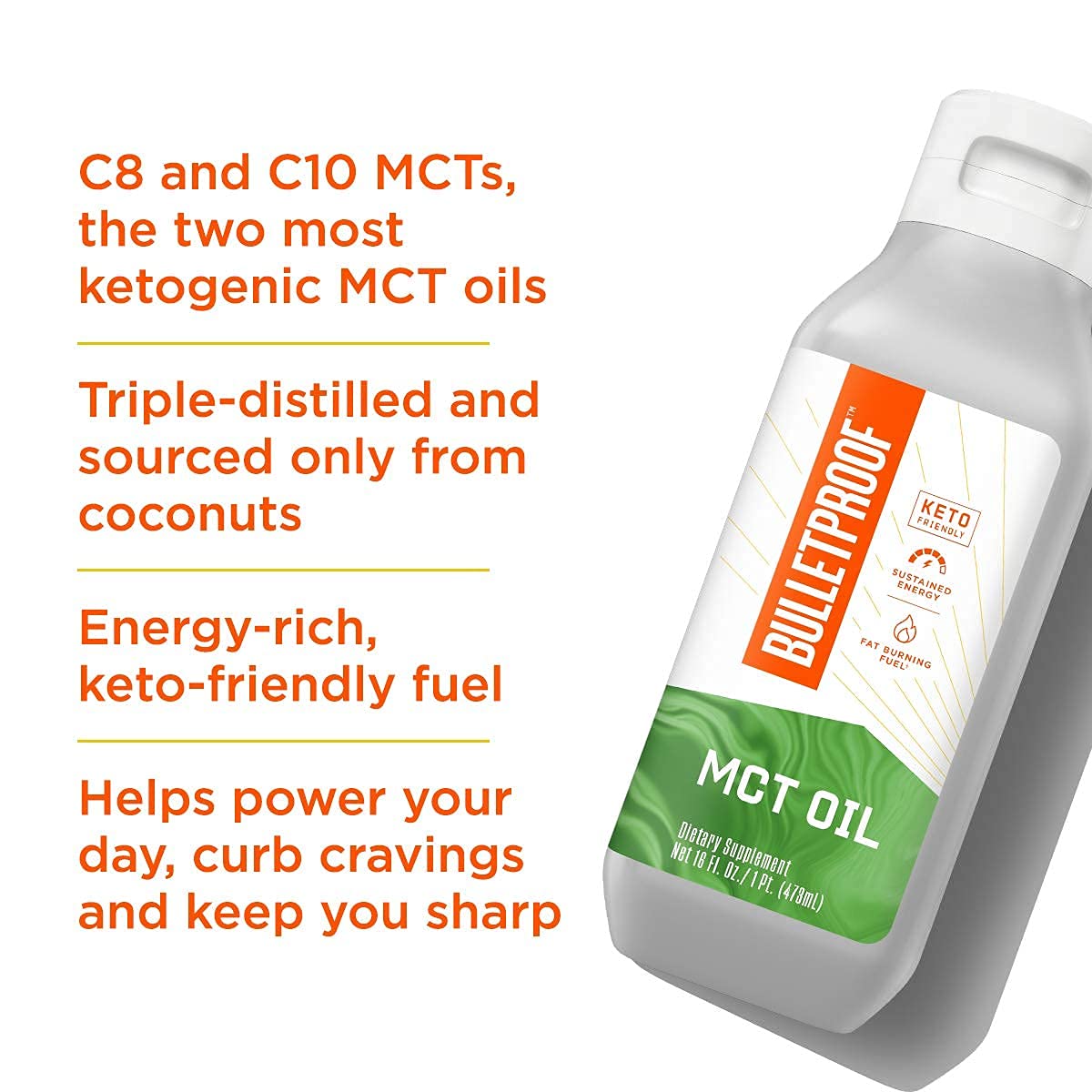 Organic Bulletproof MCT Oil - 16 fl oz Bottle for Boosting Energy and Brain Function