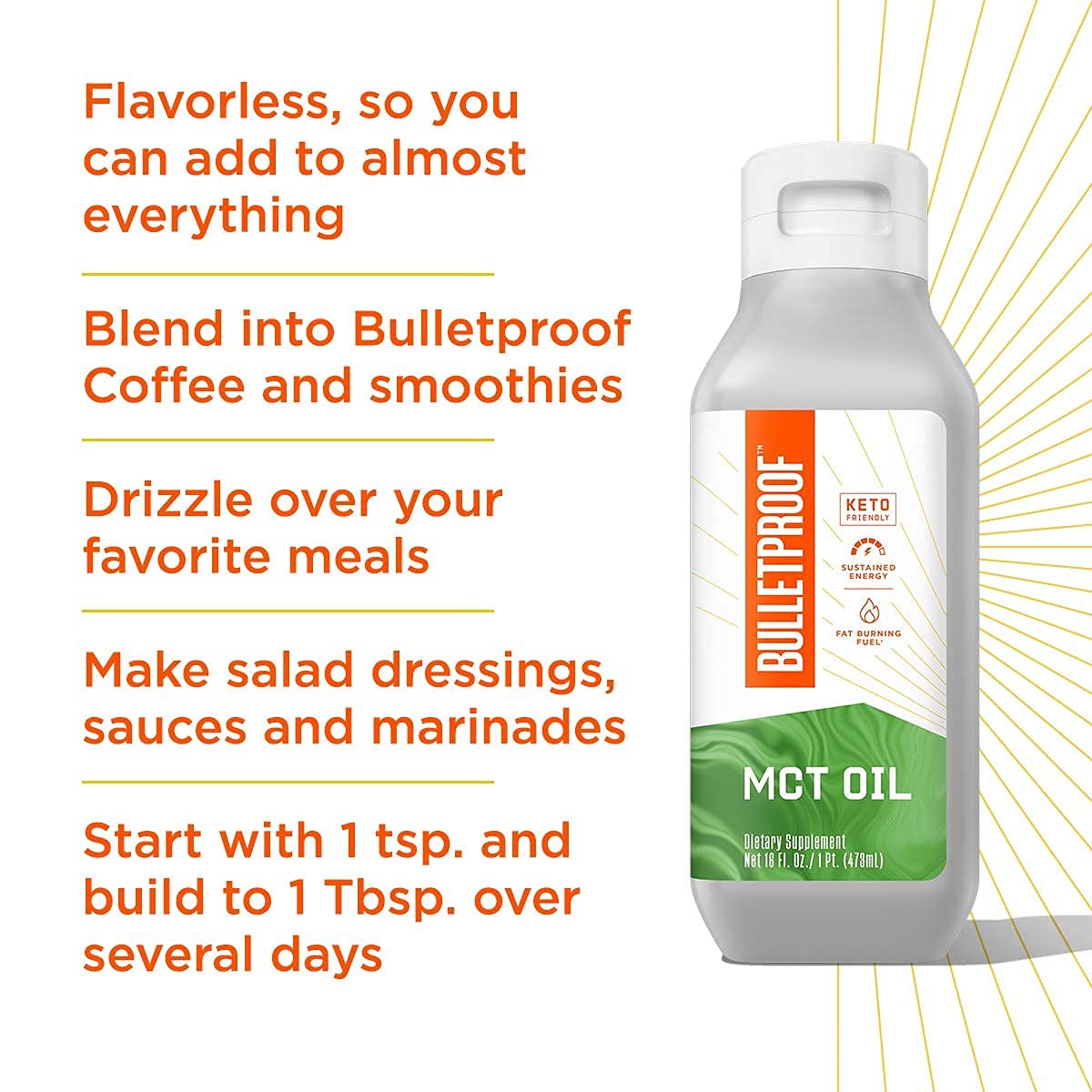 Organic Bulletproof MCT Oil - 16 fl oz Bottle for Boosting Energy and Brain Function