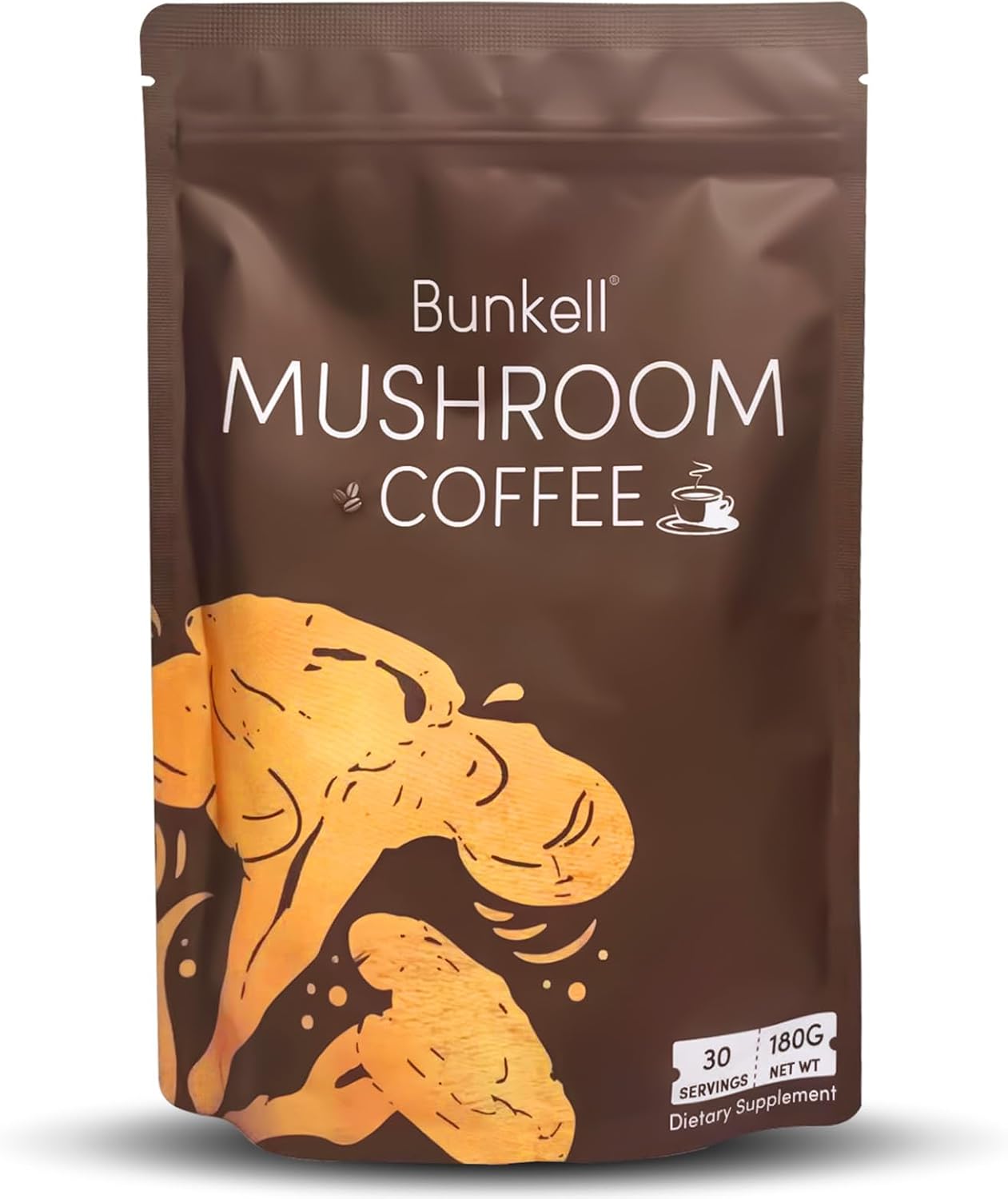 Organic Bunkell Mushroom Coffee Blend with 6 Mushrooms for Energy, Digestion, and Immune Support - 60 Servings, 2 Pack