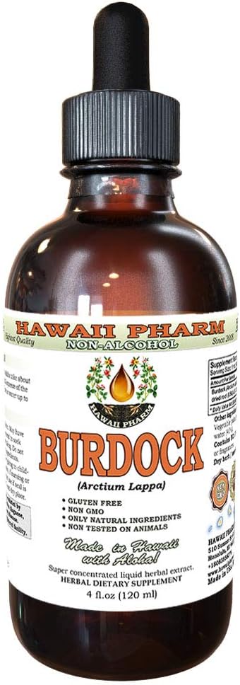 Organic Burdock Alcohol-Free Liquid Extract - Natural Herbal Supplement by Hawaii Pharm, 4 oz