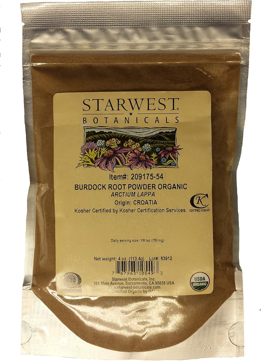 Organic Burdock Root Powder - 4 oz, Arctium lappa (Starwest Botanicals)