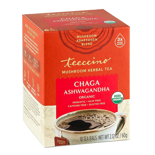 Organic Butterscotch Cream Chaga Ashwagandha Tea - Herbal Blend with Prebiotics, Caffeine-Free, Gluten-Free - 10 Tea Bags