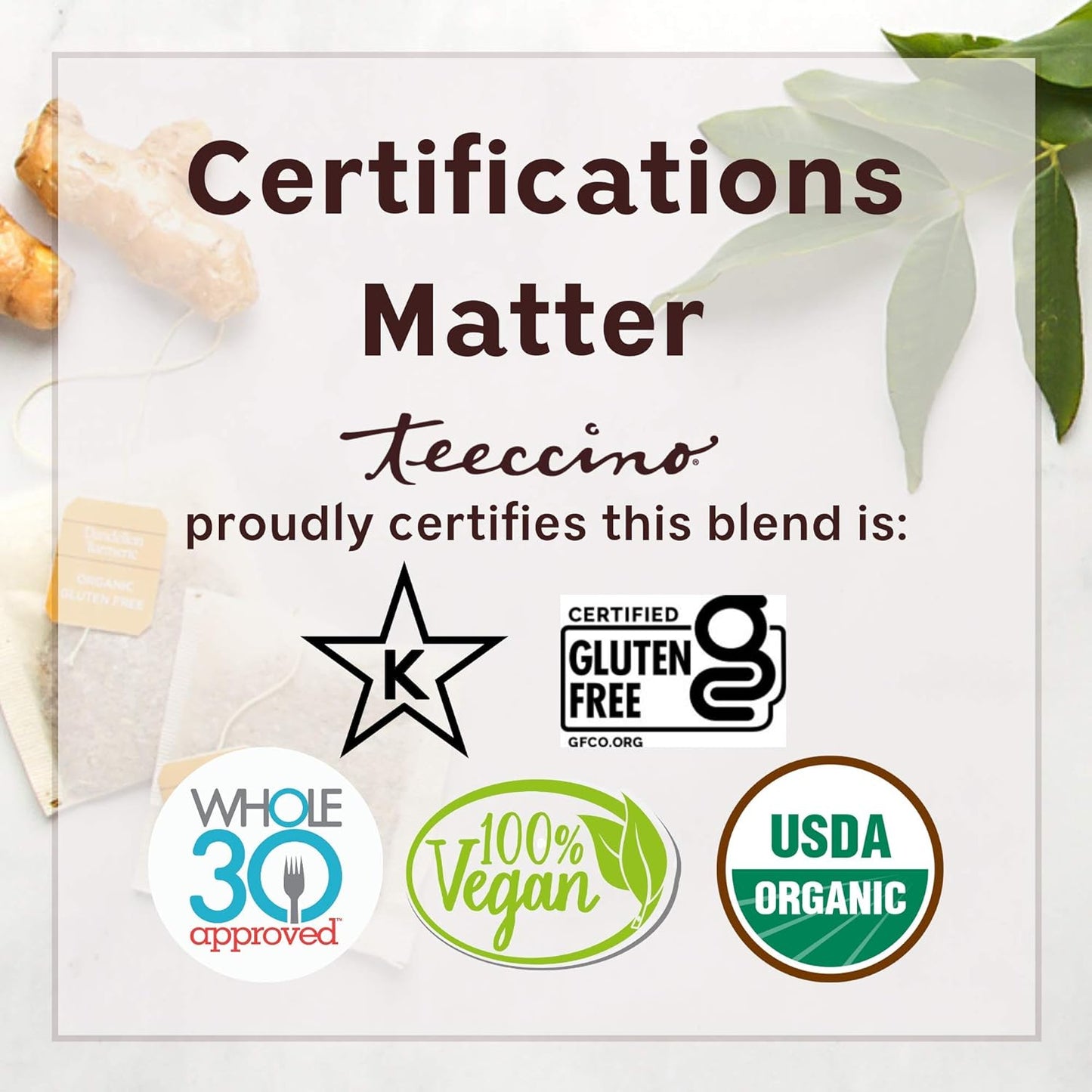 Organic Butterscotch Cream Chaga Ashwagandha Tea - Herbal Blend with Prebiotics, Caffeine-Free, Gluten-Free - 10 Tea Bags