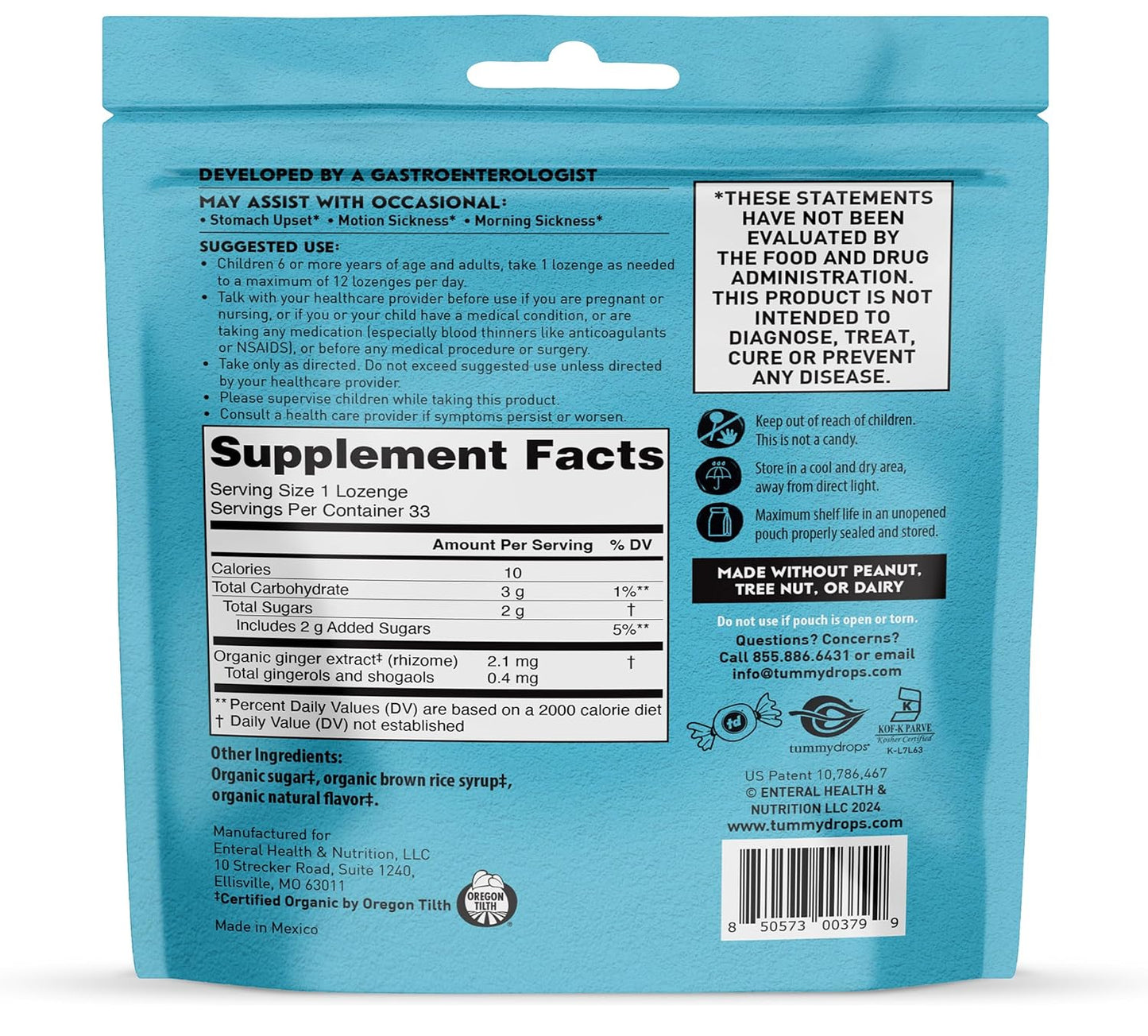 Organic Butterscotch Ginger Tummydrops - Gluten Free & Vegan Lozenges - 33 USDA Organic Ginger Flavored Drops