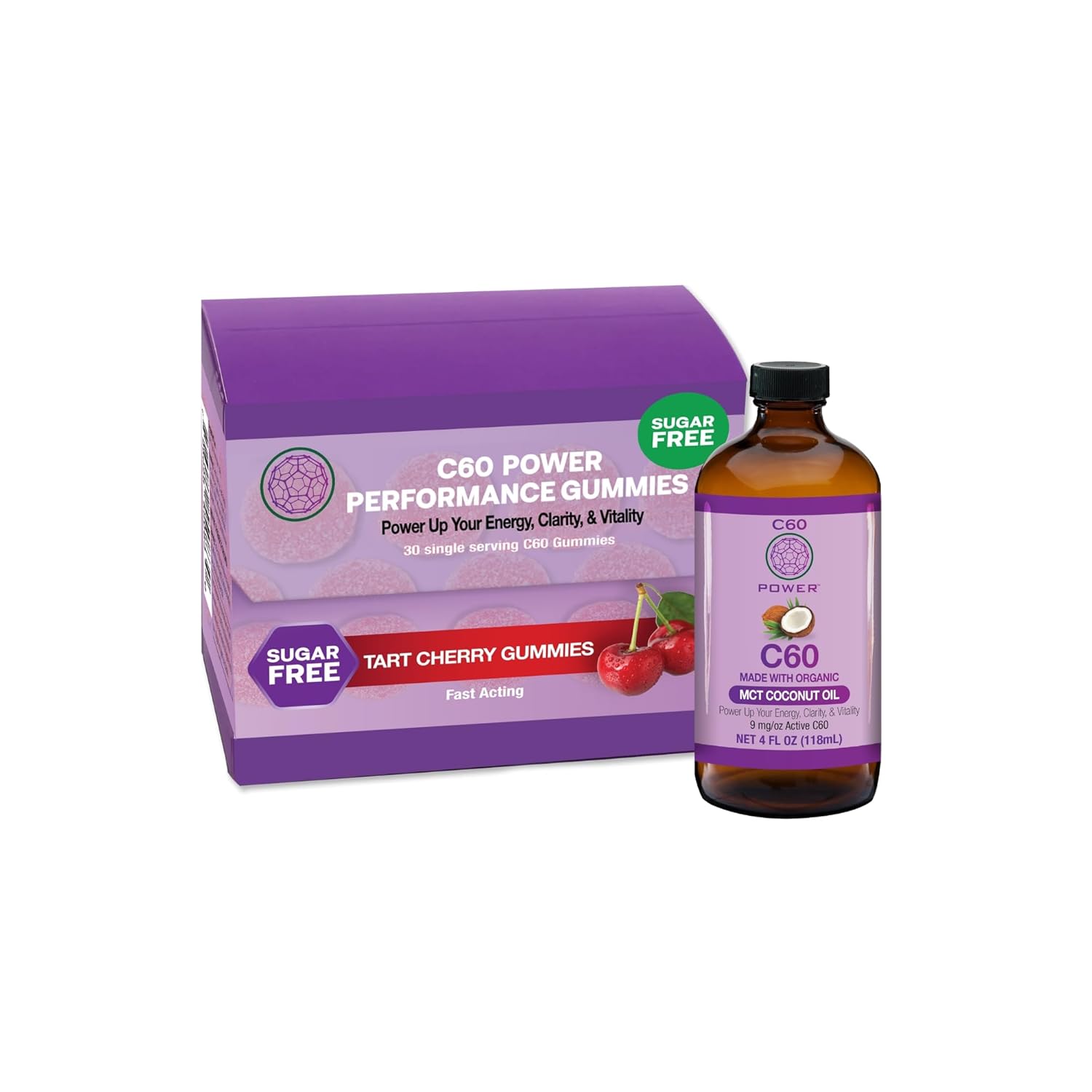 Organic C60 Power Sampler Kit: Coconut MCT Oil & Tart Cherry Gummies