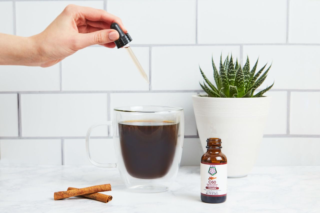 Organic C60 Purple Power Cinnamon Flavored MCT Coconut Oil - Travel Size - Cold-Pressed - 99.99% Pure Carbon Fullerenes - Energy & Focus - 1oz