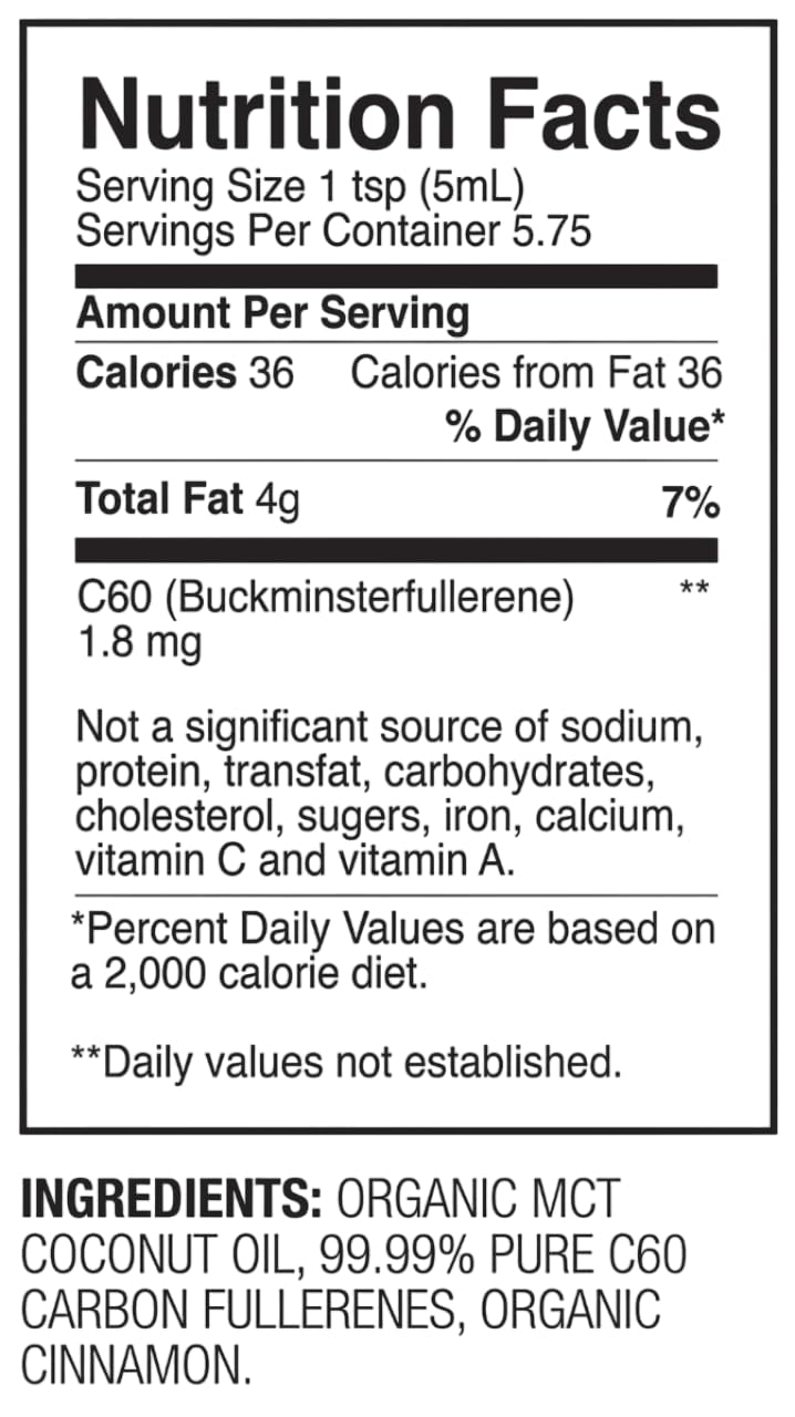 Organic C60 Purple Power Cinnamon Flavored MCT Coconut Oil - Travel Size - Cold-Pressed - 99.99% Pure Carbon Fullerenes - Energy & Focus - 1oz