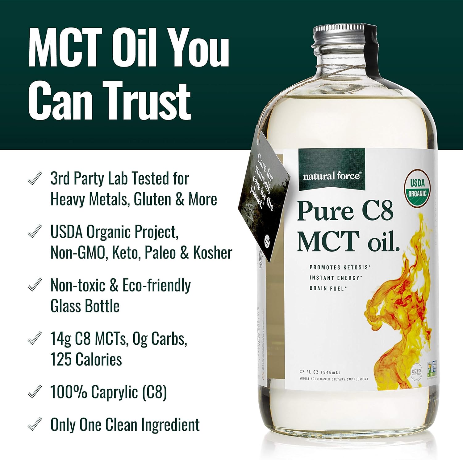 Organic C8 MCT Oil & Dark Roast Coffee Bundle - 100% C8 MCTs, Mold & Mycotoxin Free - Non-GMO, Keto, Paleo, Vegan - 12 Oz & 32 Oz