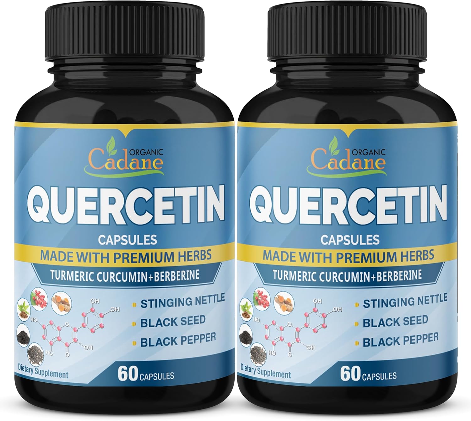 Organic Cadane Quercetin Supplement Capsules with Turmeric & Berberine - Immune System Support - 4 Month Supply