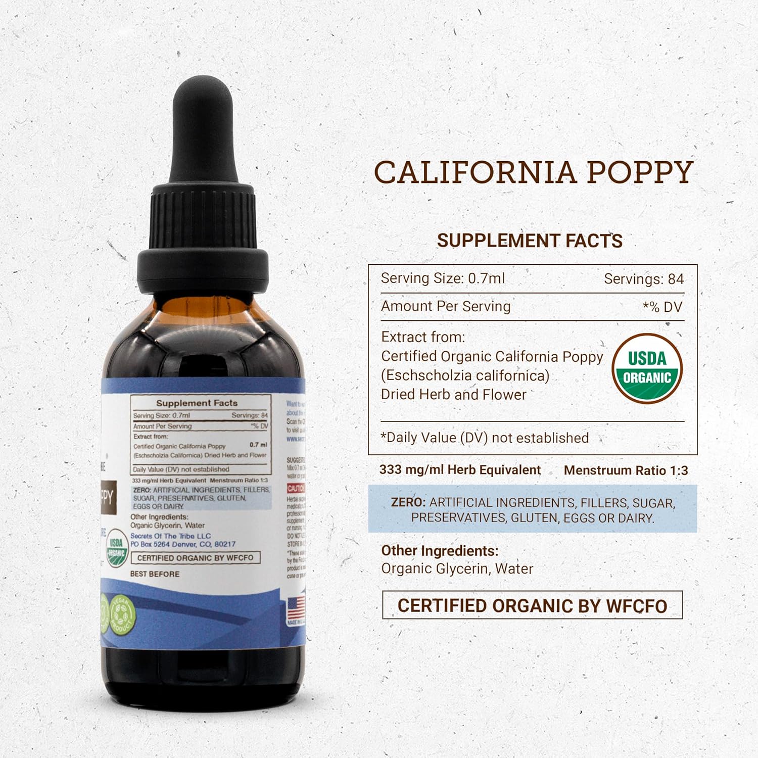 Organic California Poppy Tincture - Alcohol-Free Liquid Extract (2 FL OZ) by Secrets of the Tribe
