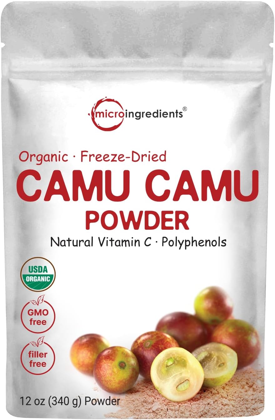 Organic Camu Camu Powder 12 oz - High Vitamin C Level, Fresh Freeze-Dried Berries Source - Non-GMO, Vegan Friendly