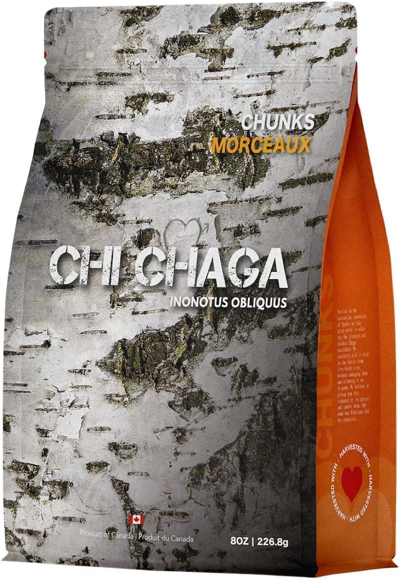 Organic Canadian Chaga Mushroom Chunks - Premium 8 oz of Wild Harvested Chaga Tea - Superfood Rich in Antioxidants