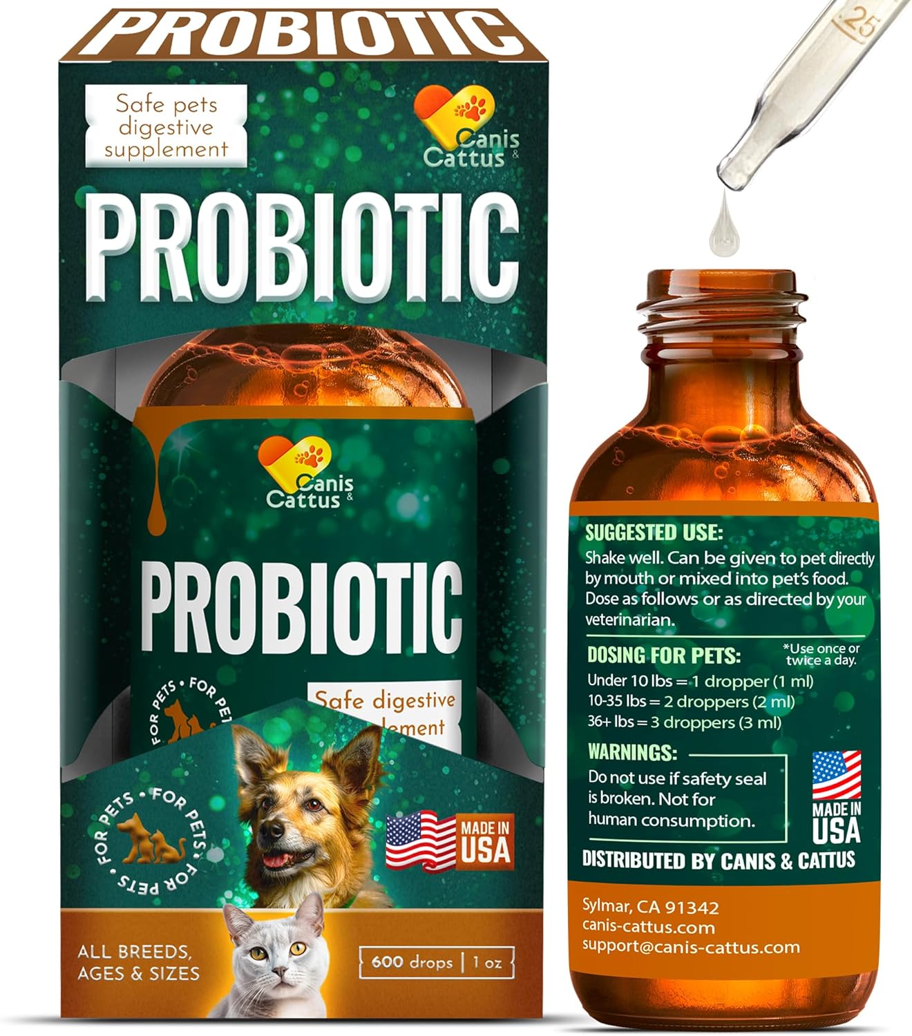 Organic Canis&Cattus Pet Probiotics for Cats and Dogs - 1 oz Supplement