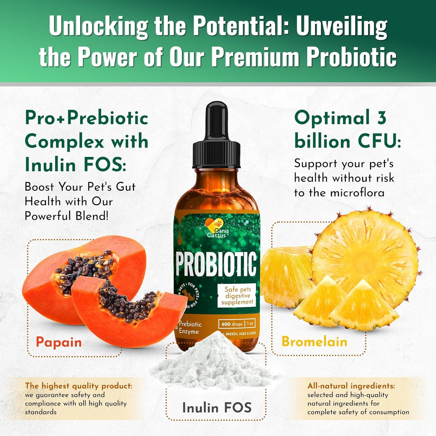 Organic Canis&Cattus Pet Probiotics for Cats and Dogs - 1 oz Supplement