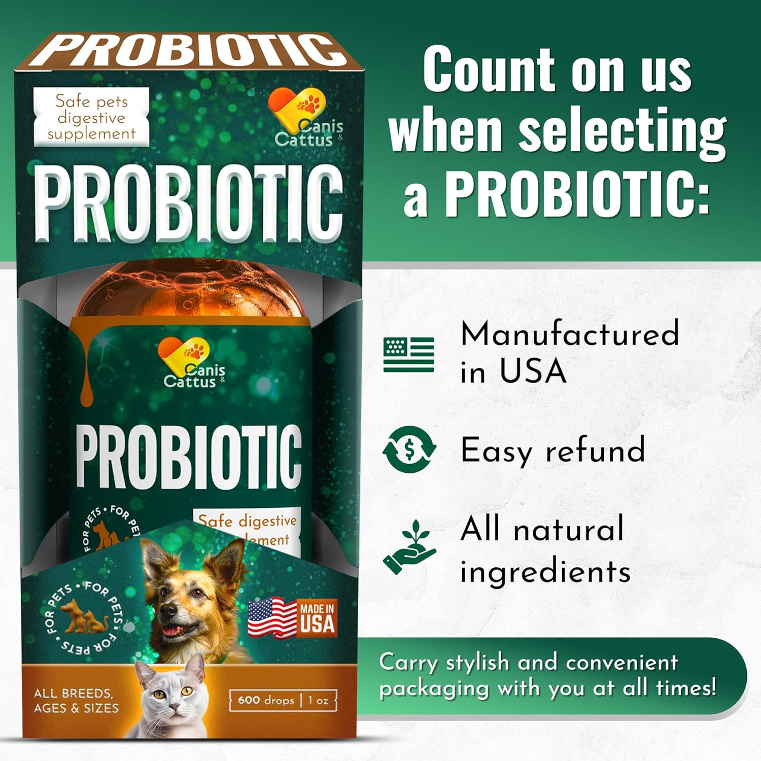 Organic Canis&Cattus Pet Probiotics for Cats and Dogs - 1 oz Supplement