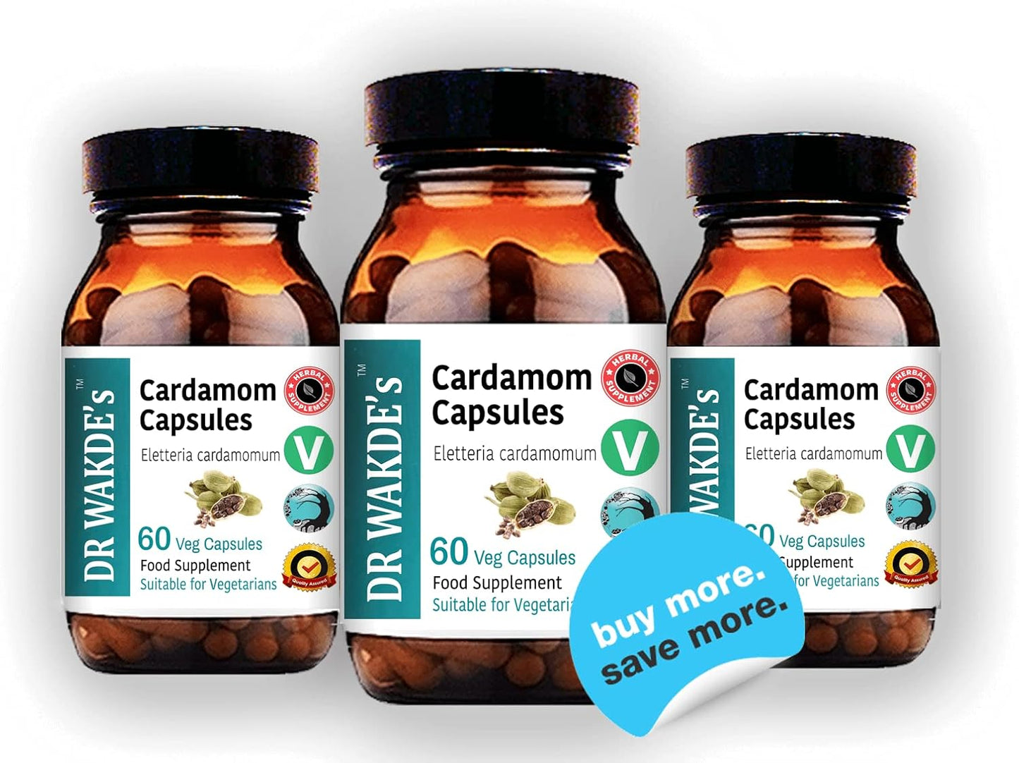 Organic Cardamom Capsules - 60 Veg Caps, Ayurvedic Plant-Based Supplement, All Natural & Vegan - Dr. Wakde's