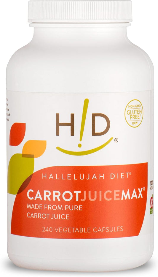 Organic Carrot Juice Capsules - Hallelujah Diet CarrotJuiceMax Veggie Caps, Natural Antioxidant Supplement with Vitamins & Minerals (240 Vegan Caps)