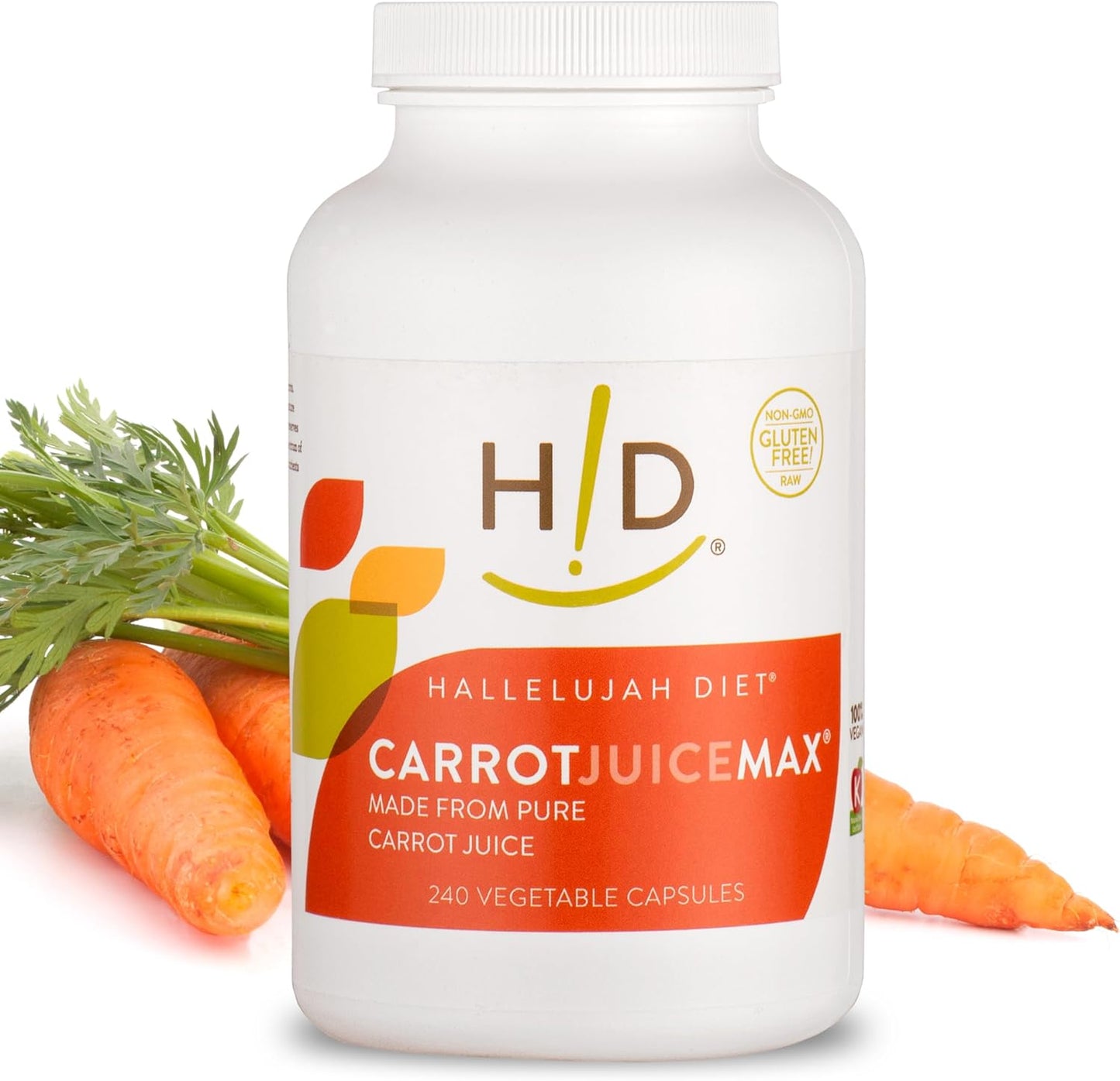 Organic Carrot Juice Capsules - Hallelujah Diet CarrotJuiceMax Veggie Caps, Natural Antioxidant Supplement with Vitamins & Minerals (240 Vegan Caps)