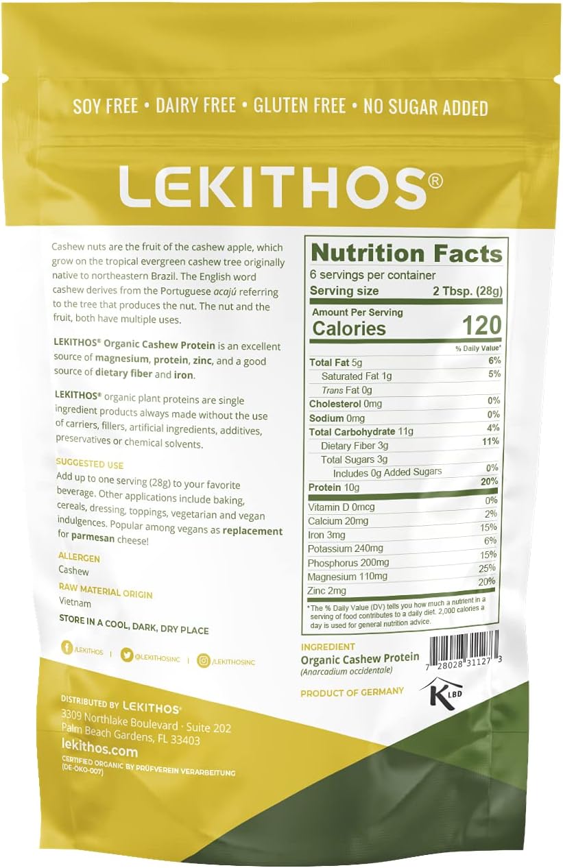Organic Cashew Protein Powder - 6 oz - 10g Protein - USDA Organic, Non-GMO, Vegan, Gluten Free - No Added Sugars