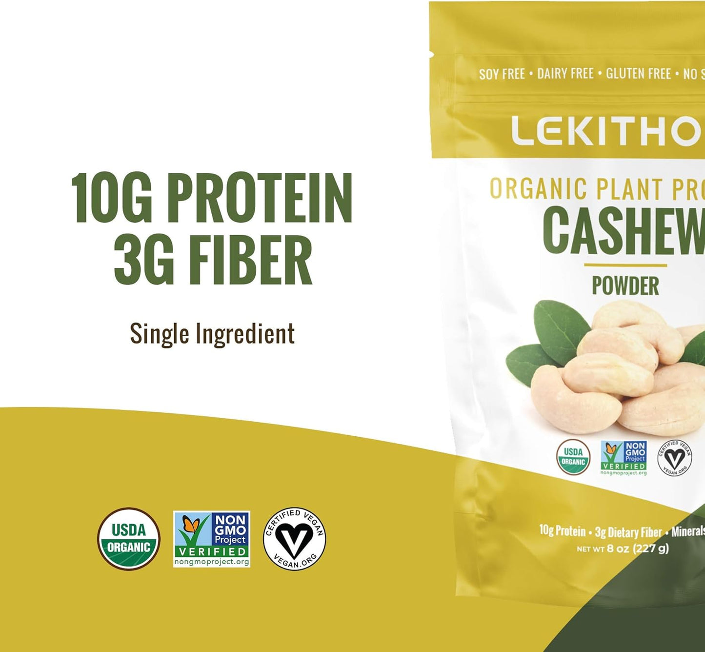 Organic Cashew Protein Powder - 6 oz - 10g Protein - USDA Organic, Non-GMO, Vegan, Gluten Free - No Added Sugars
