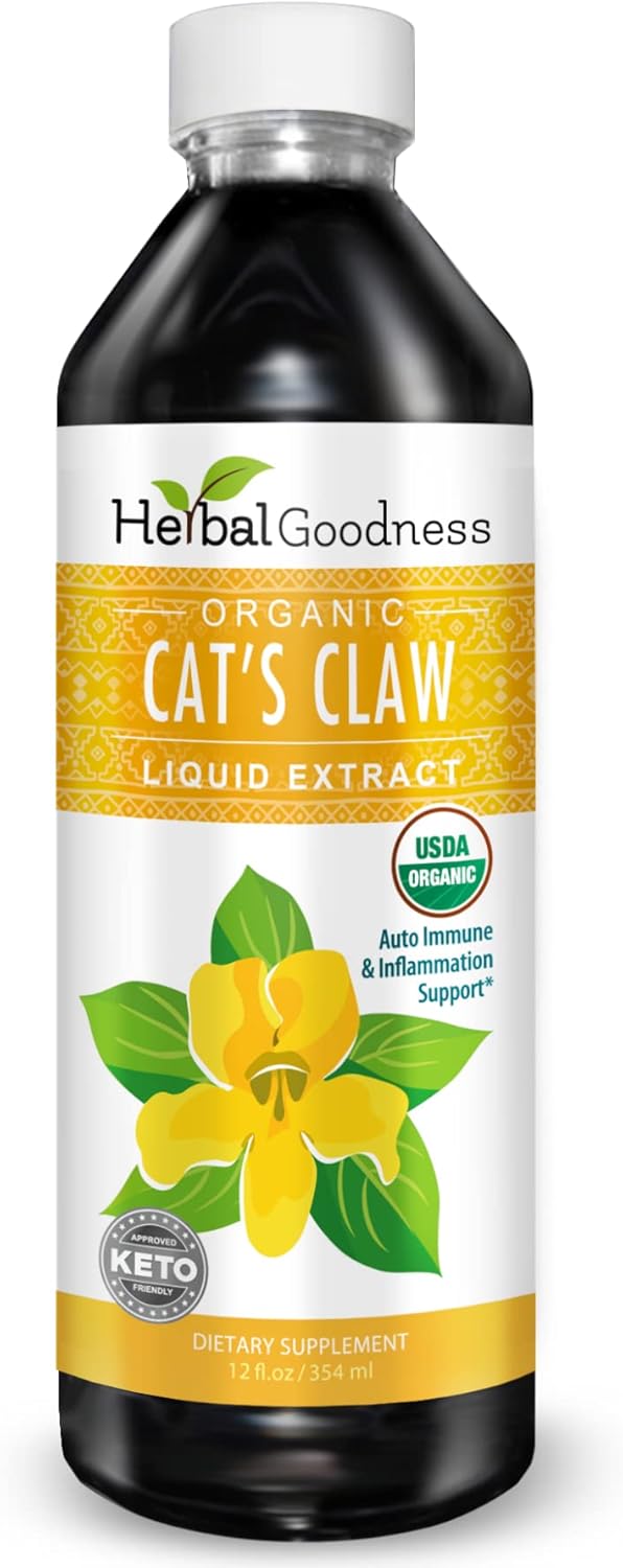 Organic Cat's Claw Liquid Extract for Digestive, Joint, Muscle, Immune, and Heart Support - Superior Absorption - 12oz - Made in USA