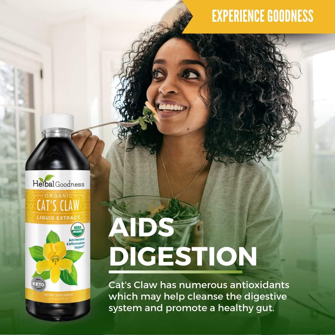 Organic Cat's Claw Liquid Extract for Digestive, Joint, Muscle, Immune, and Heart Support - Superior Absorption - 12oz - Made in USA