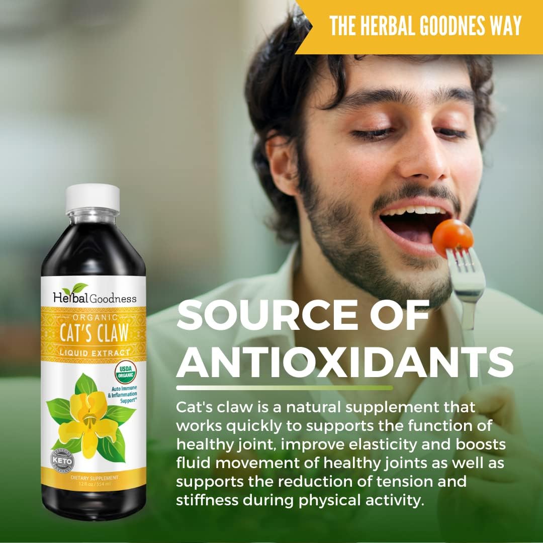 Organic Cat's Claw Liquid Extract for Digestive, Joint, Muscle, Immune, and Heart Support - Superior Absorption - 12oz - Made in USA