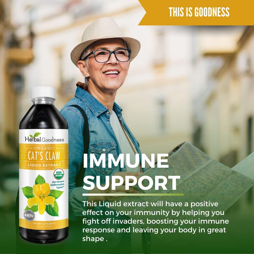 Organic Cat's Claw Liquid Extract for Digestive, Joint, Muscle, Immune, and Heart Support - Superior Absorption - 12oz - Made in USA