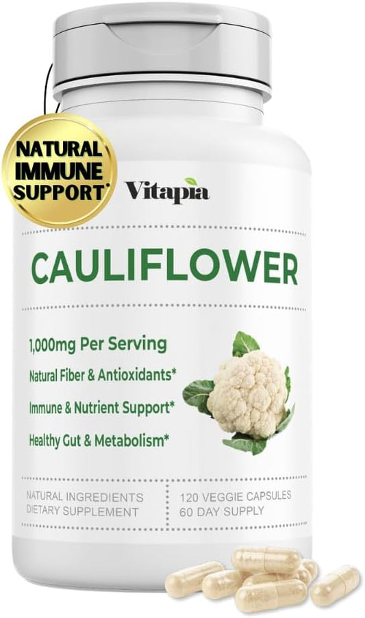 Organic Cauliflower Superfood Veggies Powder Supplement - Natural Vitamins, Minerals, Antioxidants - 120 Capsules, Non-GMO, Gluten-Free