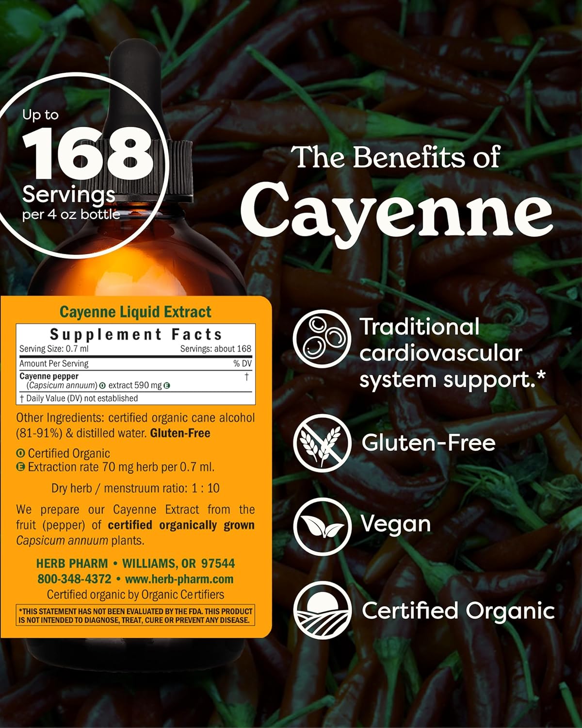 Organic Cayenne Liquid Extract for Cardiovascular and Circulatory Support - 4oz, Herb Pharm