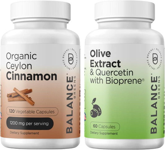 Organic Ceylon Cinnamon and Olive Leaf Immunity Booster Supplement Combo with Bioperine