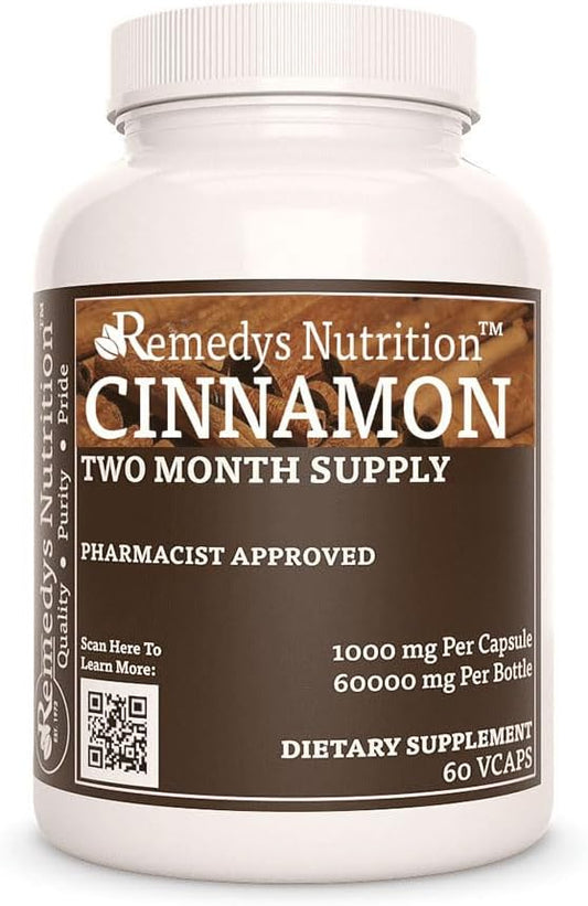 Organic Ceylon Cinnamon Bark Capsules | 1,000mg, 60 Vegan Pills | Herbal Supplement | Two Month Supply | Non-GMO, Gluten/Dairy Free