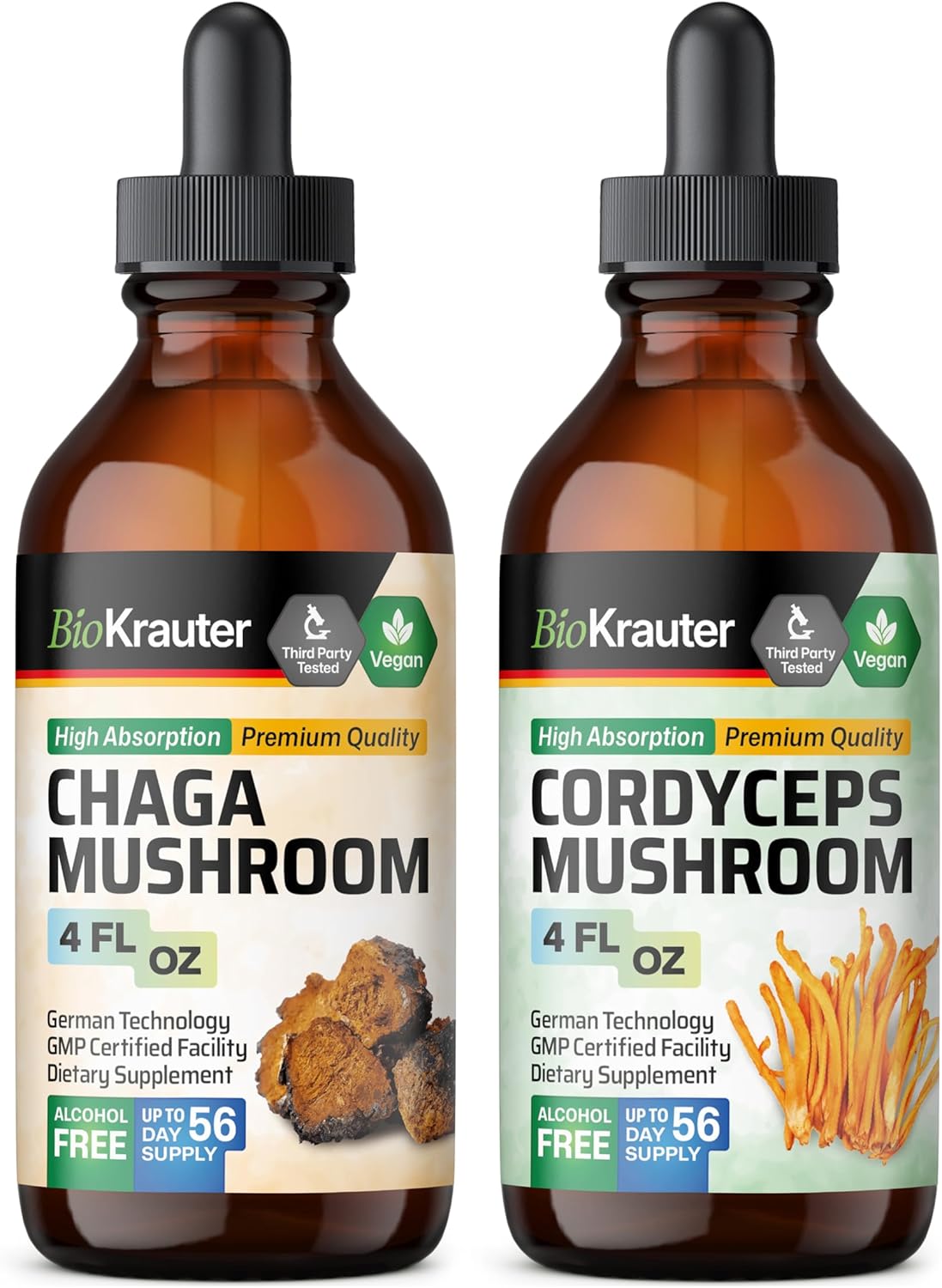 Organic Chaga Mushroom and Cordyceps Tincture Bundle - 4 Fl. Oz. Each