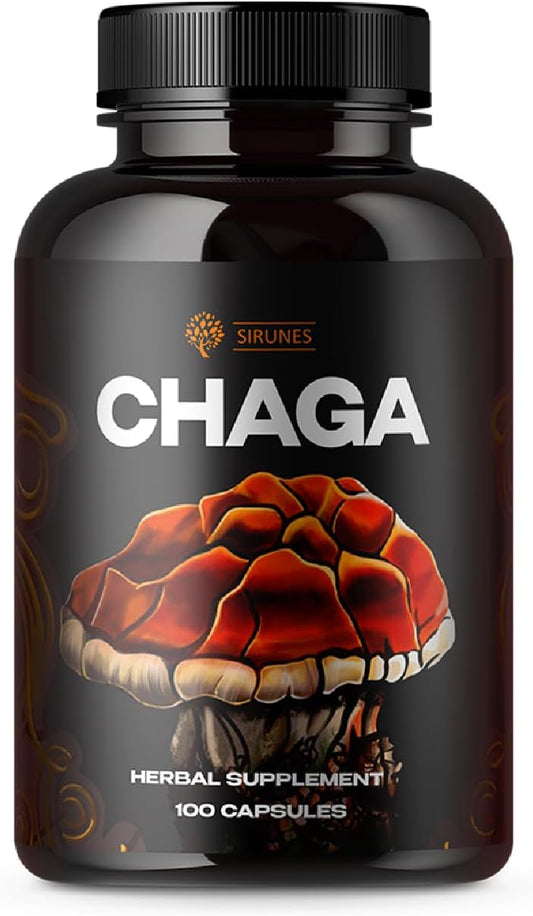Organic Chaga Mushroom Capsules - 100 Count, 1000mg Natural Antioxidant Immune Support Supplement